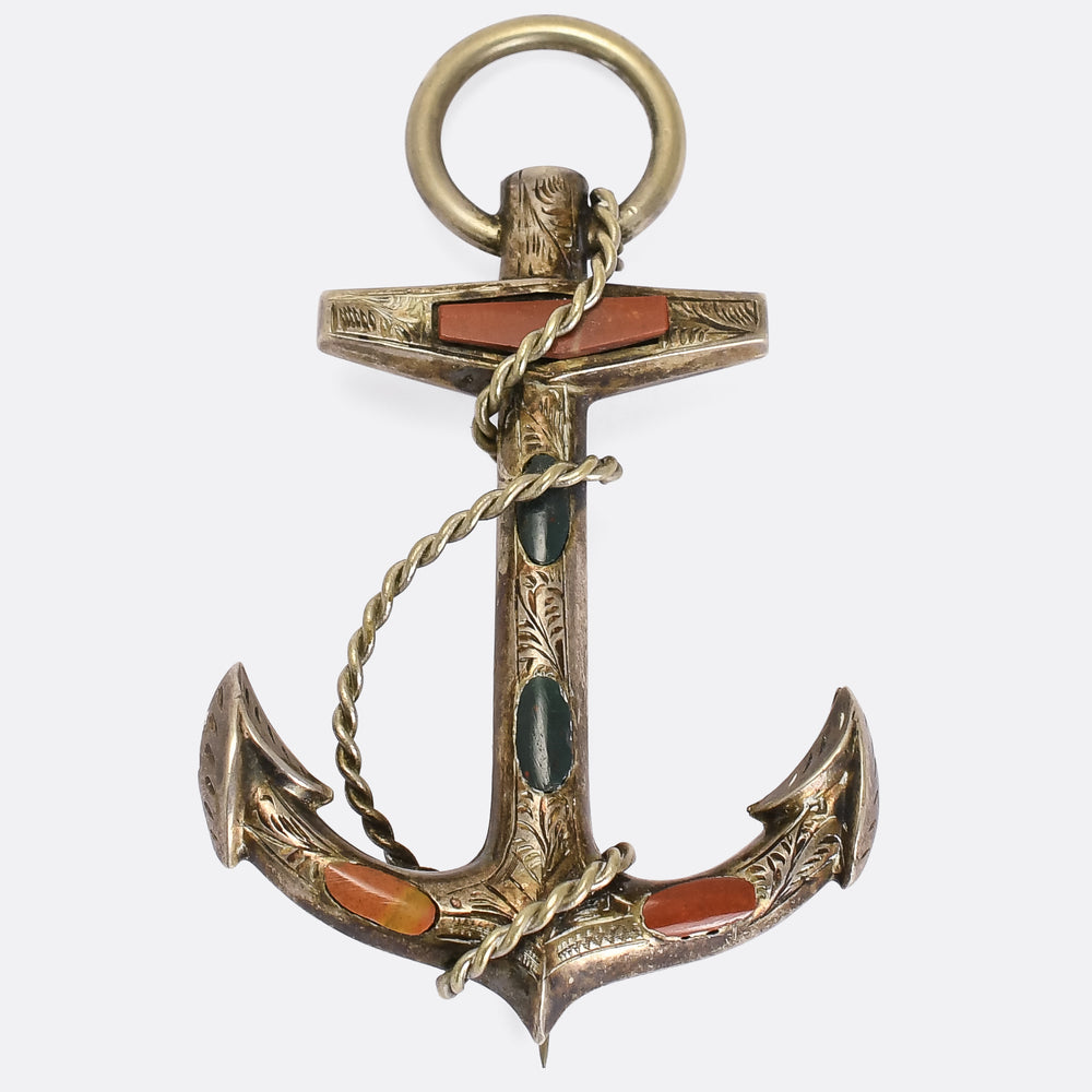 Victorian Agate Anchor Brooch