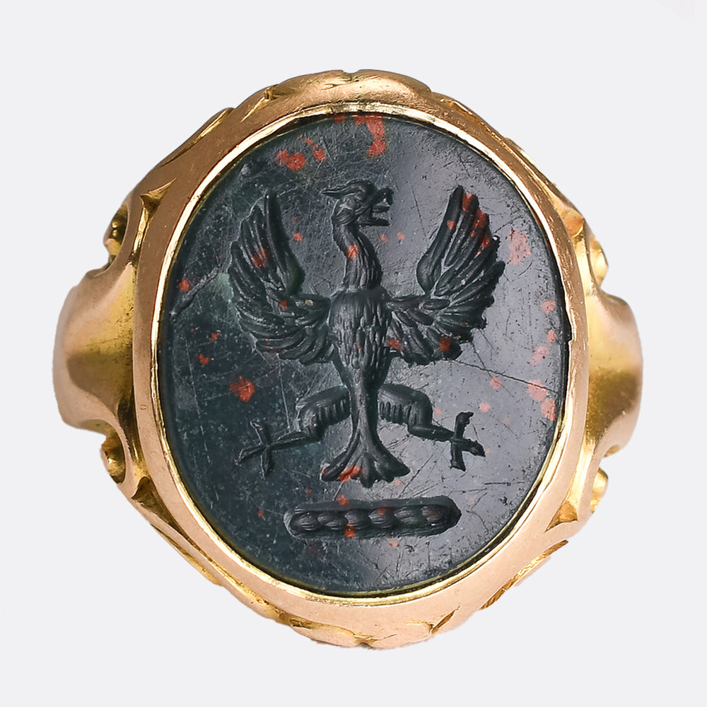 Victorian Bloodstone Eagle Intaglio Signet Ring