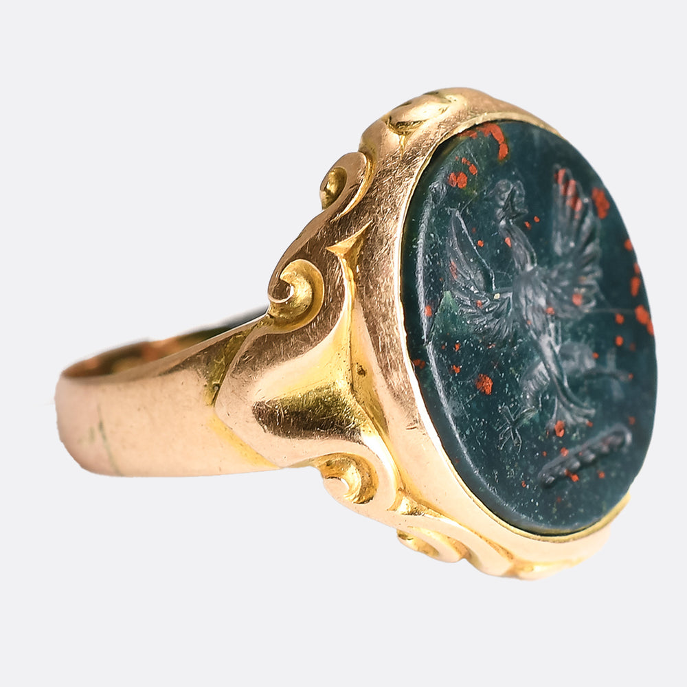 Victorian Bloodstone Eagle Intaglio Signet Ring