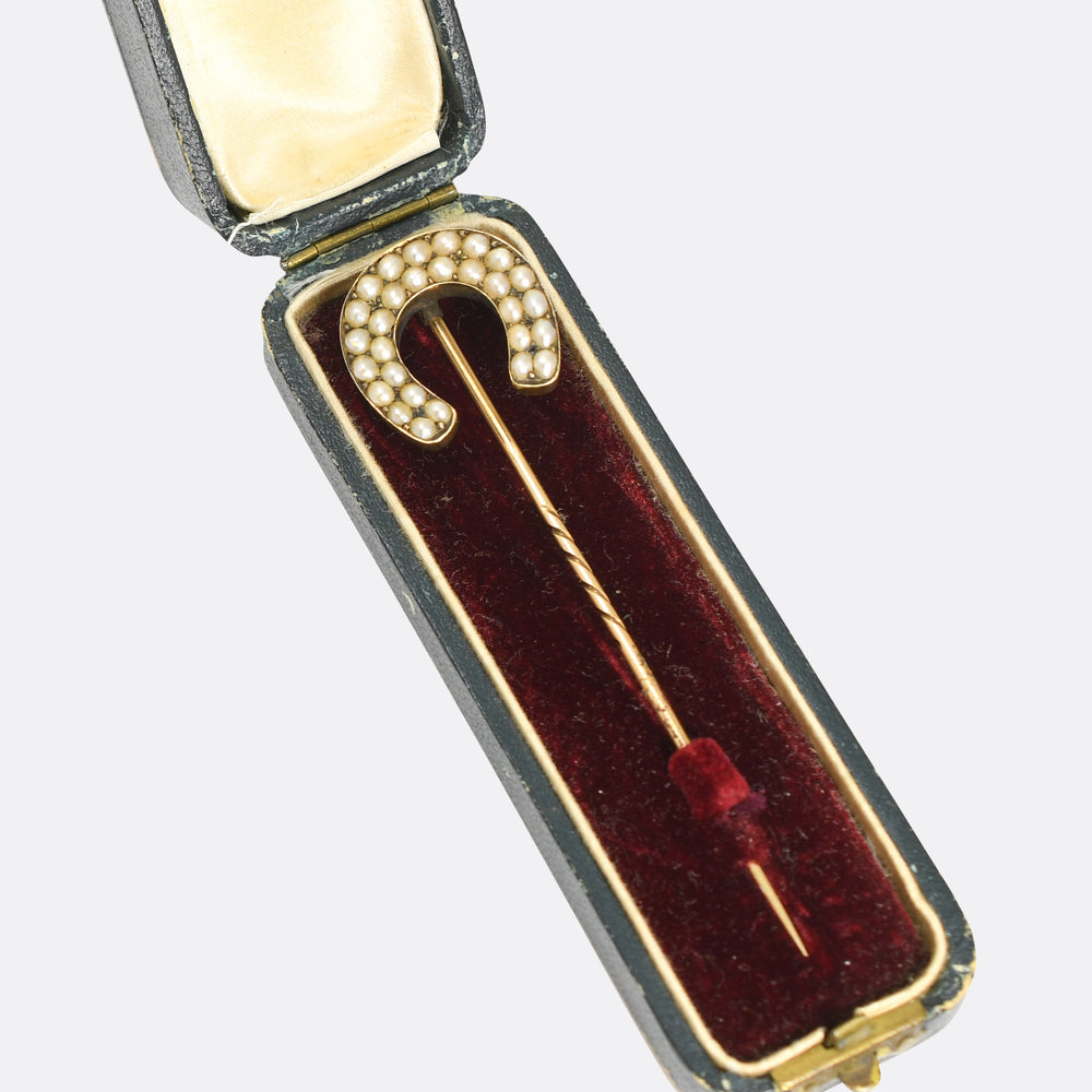 Victorian Boxed Pearl Lucky Horseshoe Stick Pin