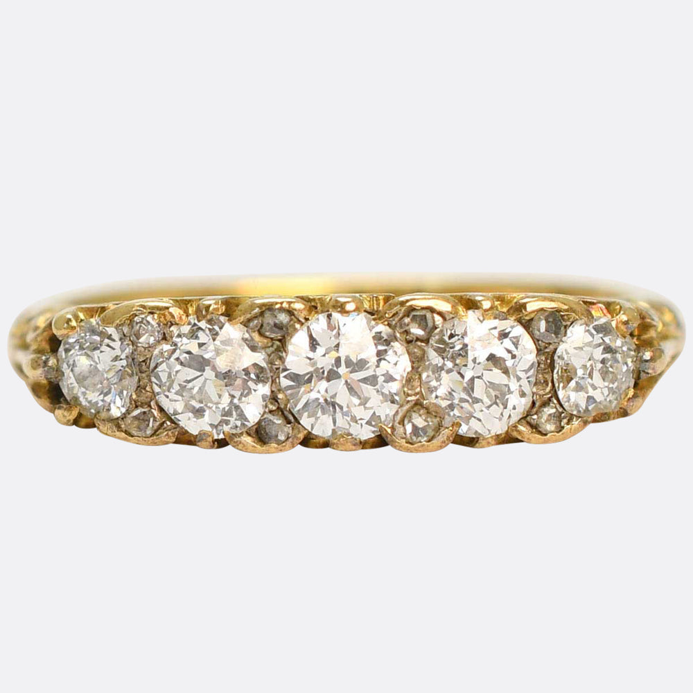 Victorian Carved Diamond 5-Stone Ring