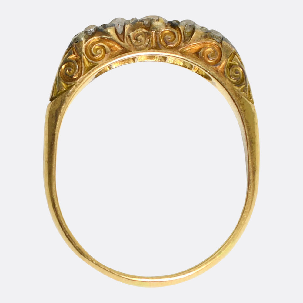 Victorian Carved Diamond 5-Stone Ring