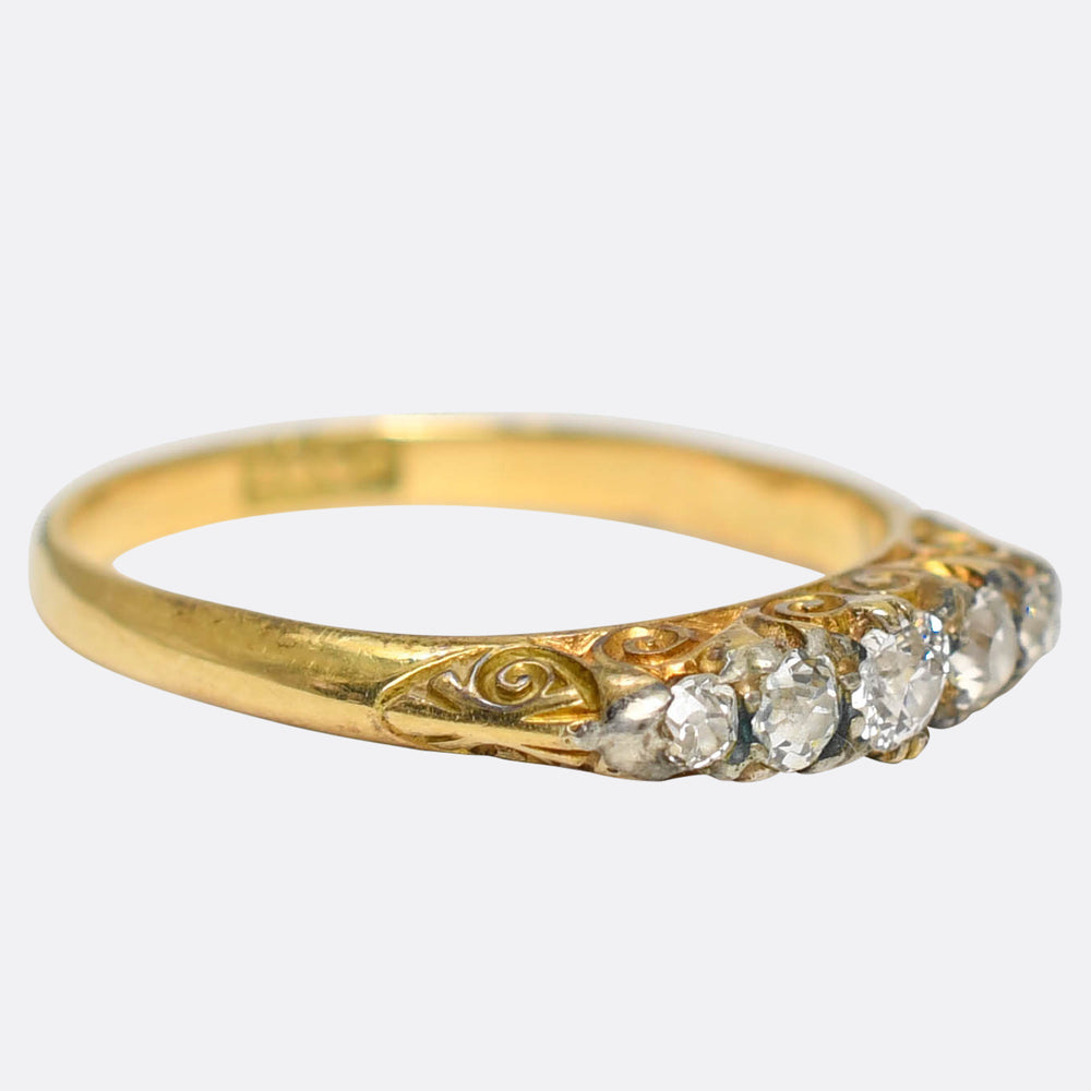Victorian Carved Diamond 5-Stone Ring