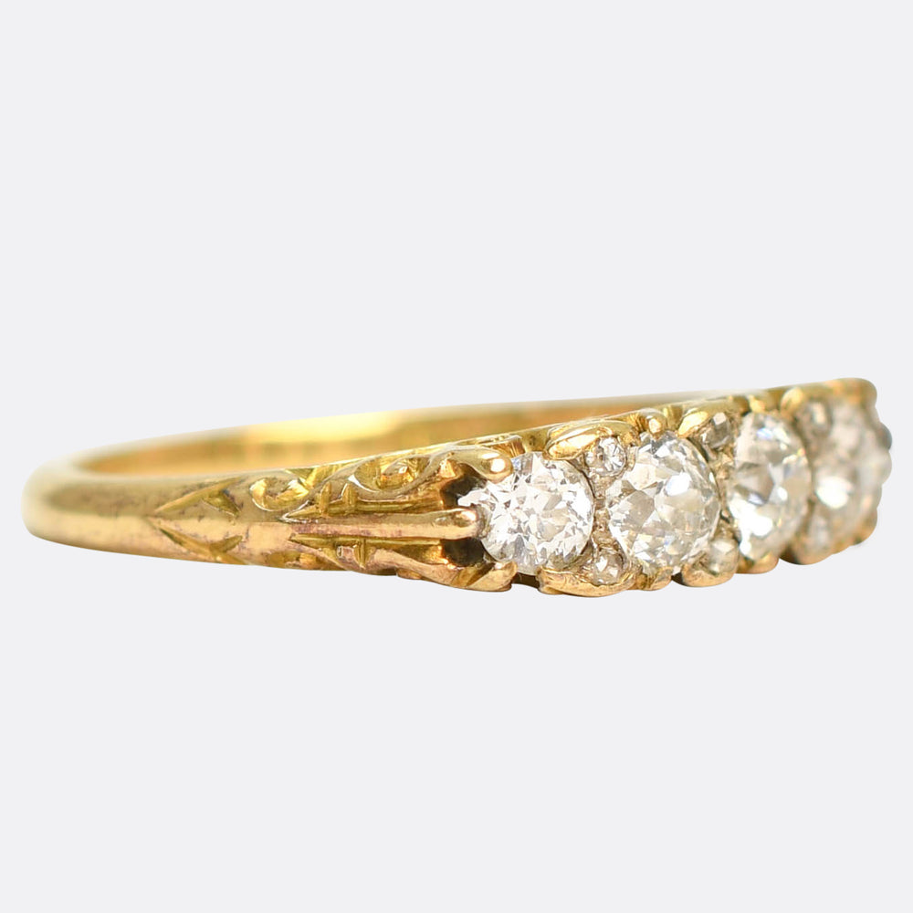Victorian Carved Diamond 5-Stone Ring