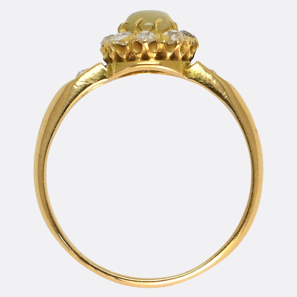 Victorian Cat’s-Eye Chrysoberyl  & Diamond Cluster Ring