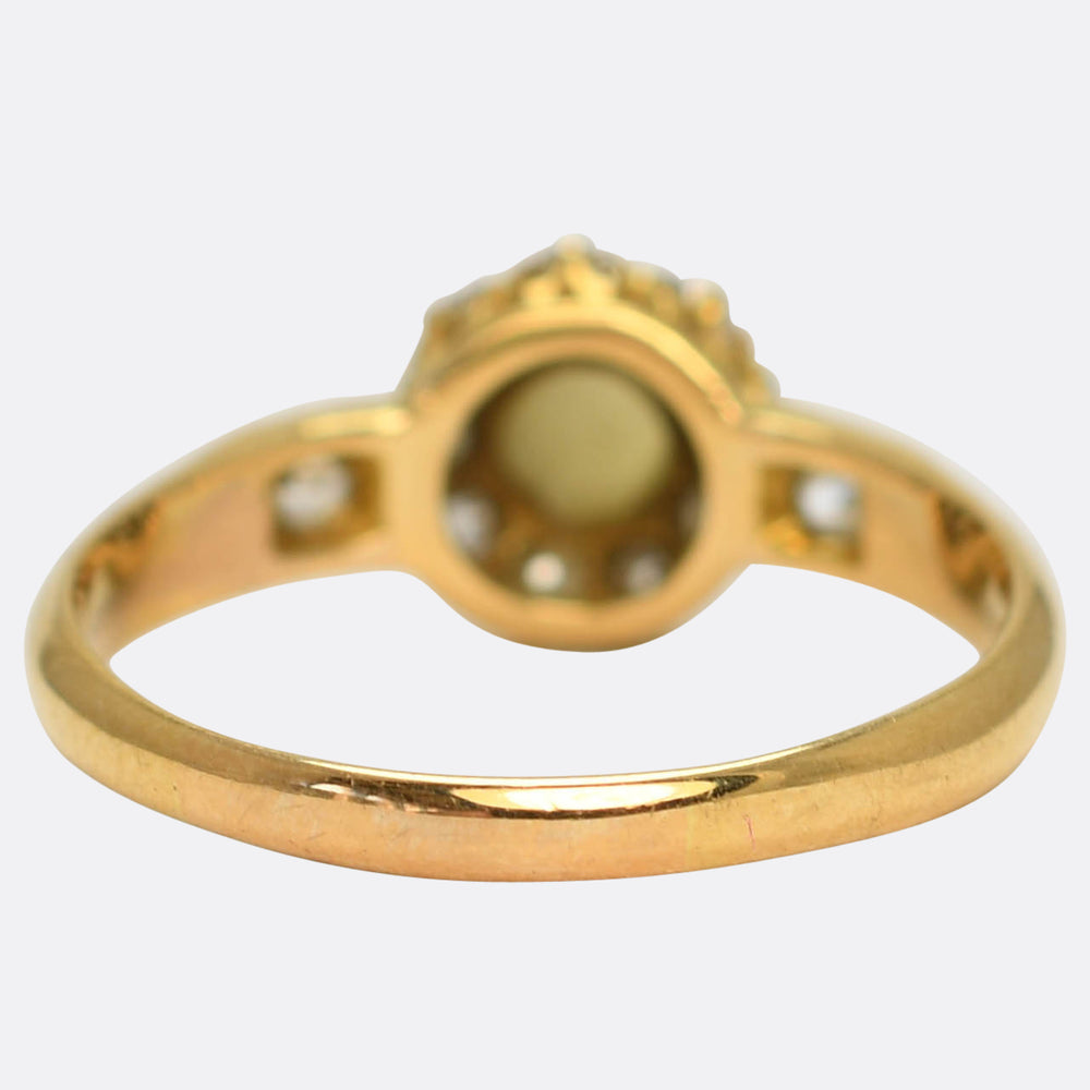 Victorian Cat’s-Eye Chrysoberyl  & Diamond Cluster Ring