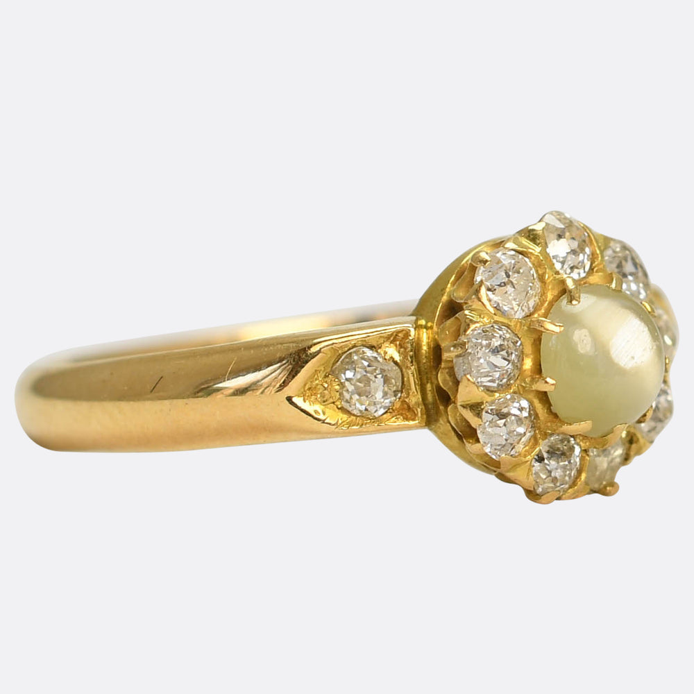 Victorian Cat’s-Eye Chrysoberyl  & Diamond Cluster Ring