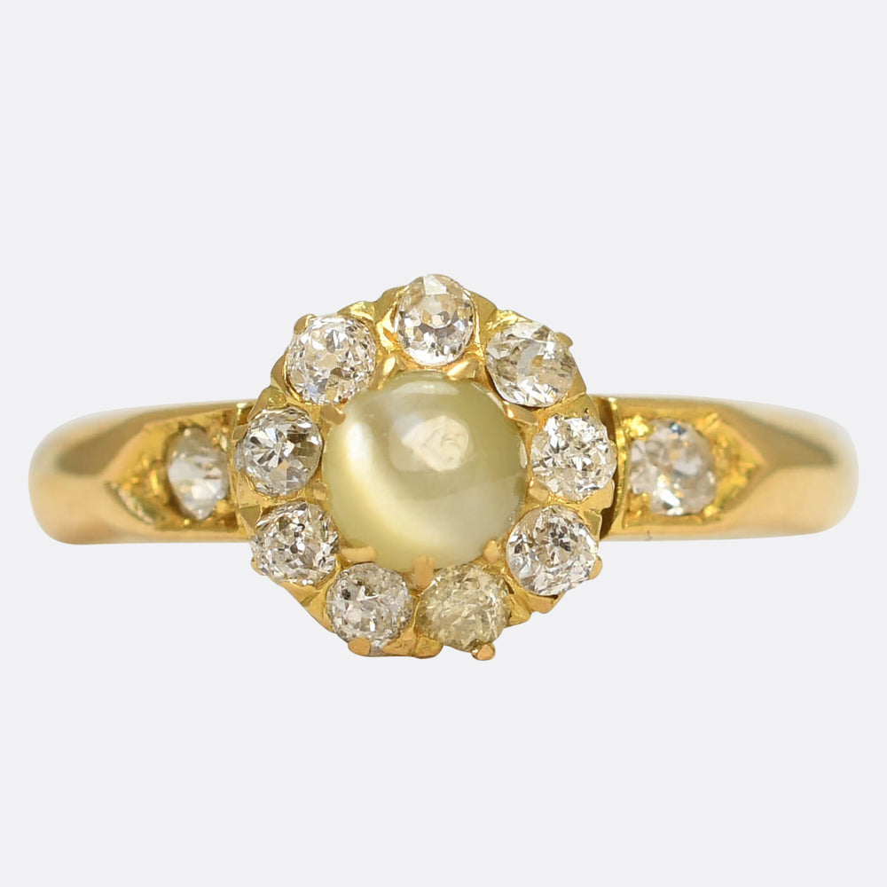 Victorian Cat’s-Eye Chrysoberyl  & Diamond Cluster Ring