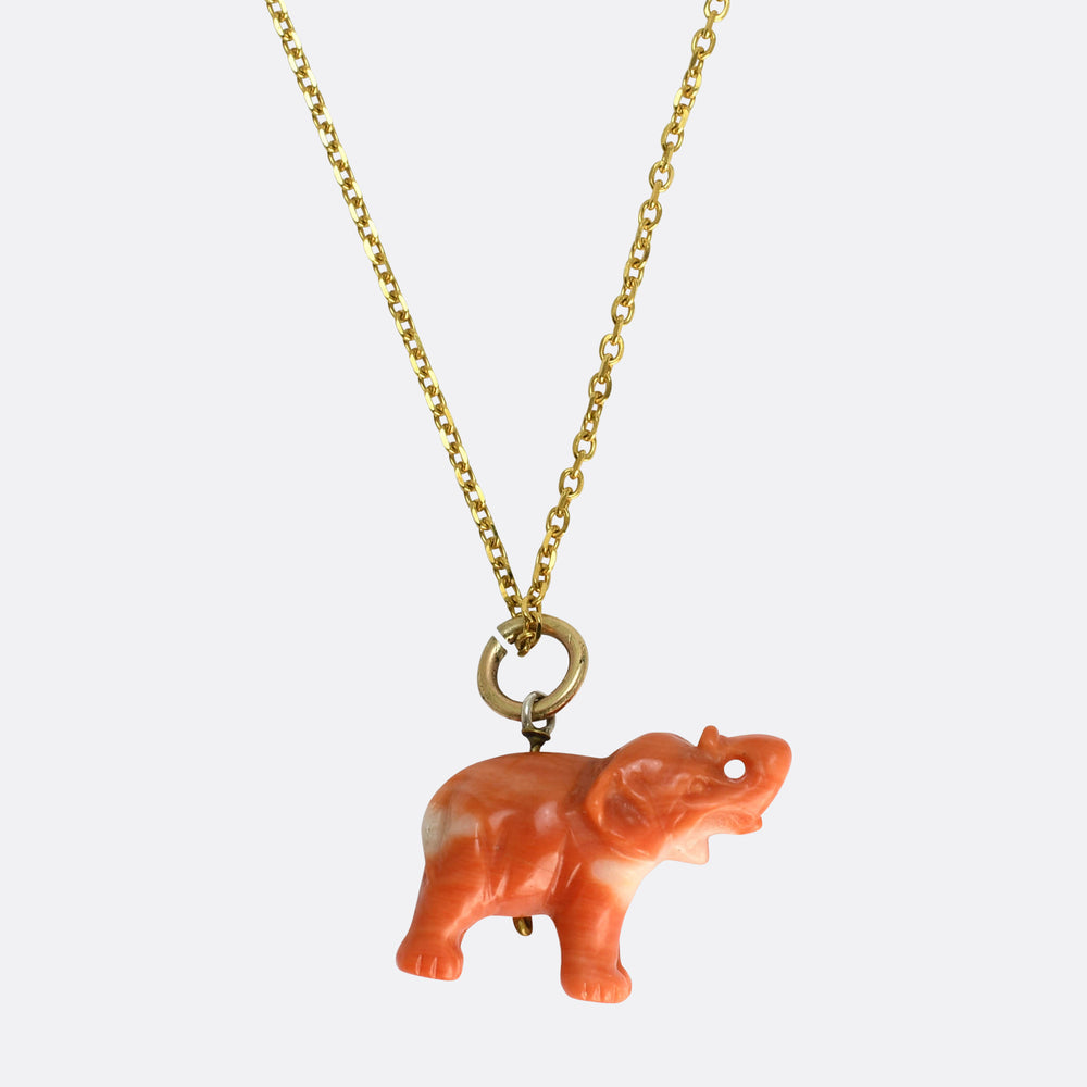 Victorian Coral Elephant Charm