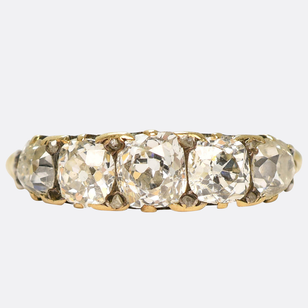 Victorian Diamond 5-Stone Carved Half Hoop Ring