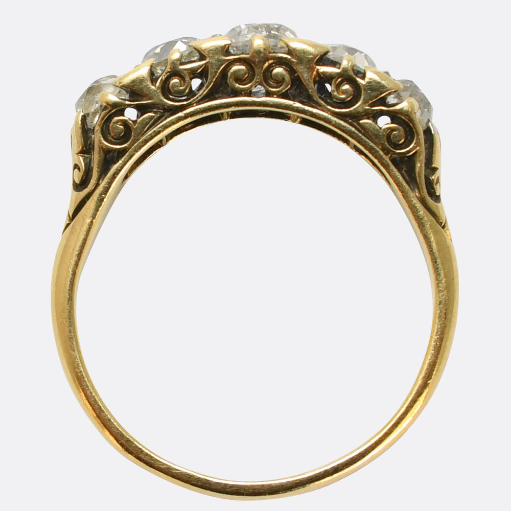 Victorian Diamond 5-Stone Carved Half Hoop Ring