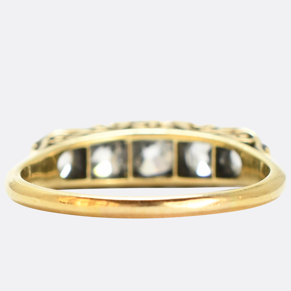 Victorian Diamond 5-Stone Carved Half Hoop Ring