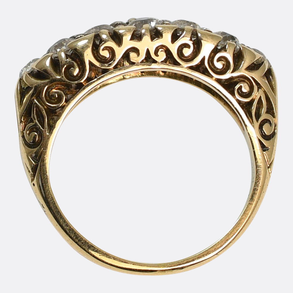 Victorian Diamond Double Row Carved Half-Hoop Ring