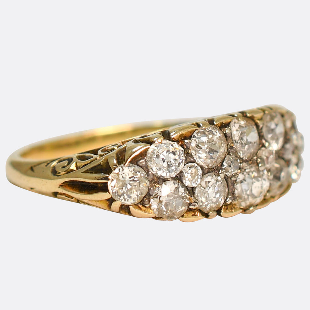 Victorian Diamond Double Row Carved Half-Hoop Ring