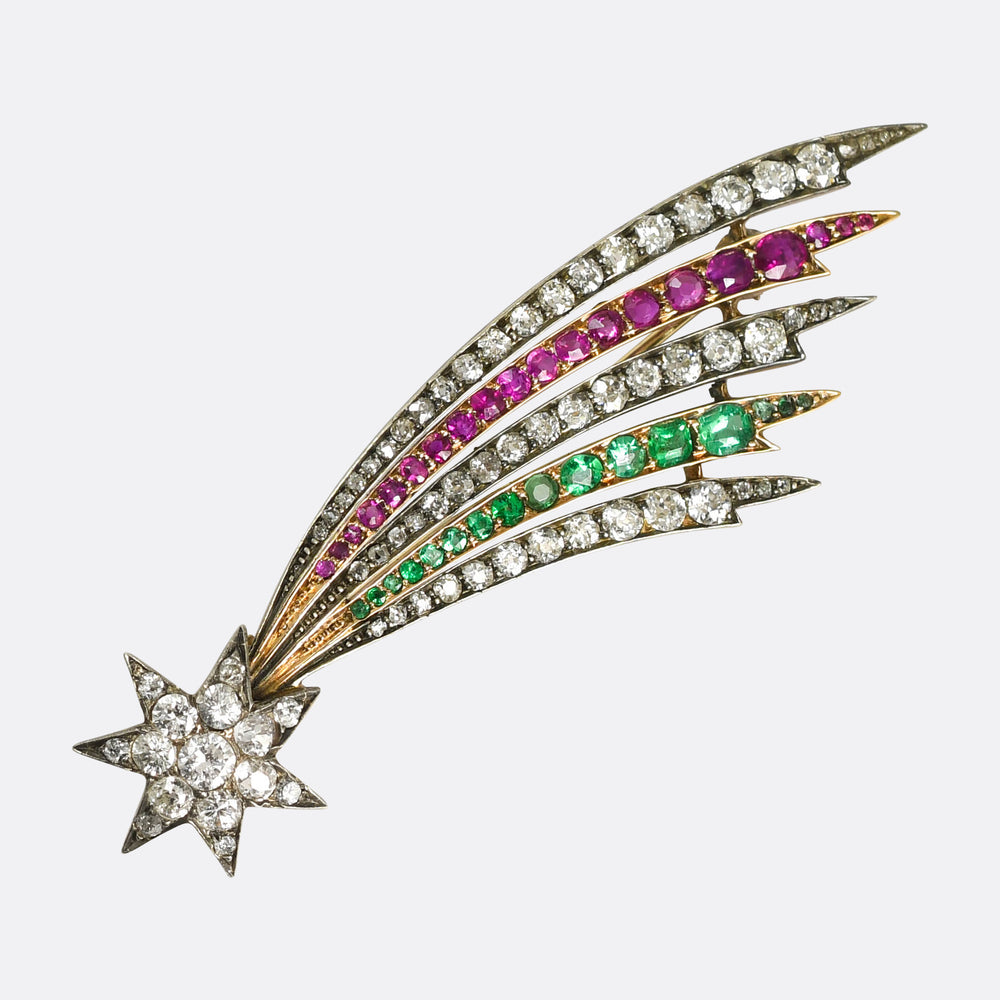 Victorian Diamond, Emerald & Ruby Shooting Star Brooch