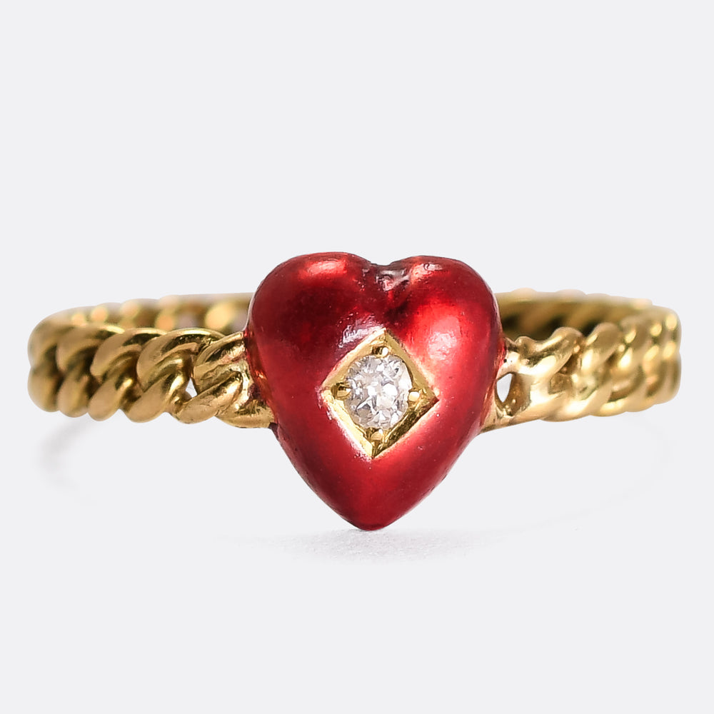 Victorian Diamond & Enamel Heart Ring