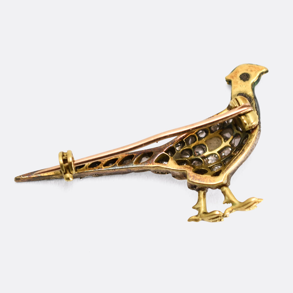 Victorian Diamond & Enamel Pheasant Brooch