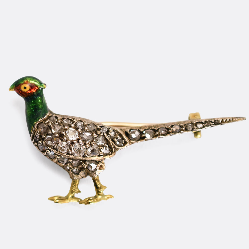 Victorian Diamond & Enamel Pheasant Brooch