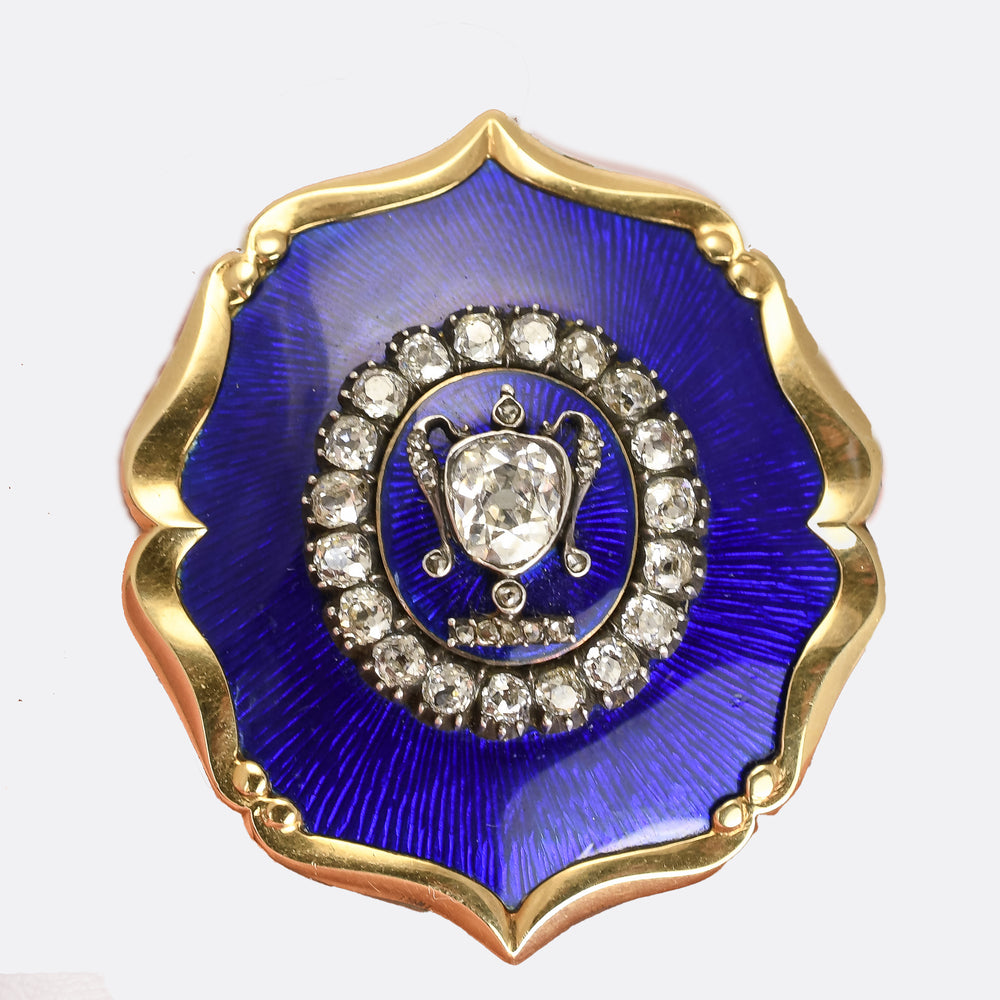 Victorian Diamond & Enamel Urn Memorial Brooch