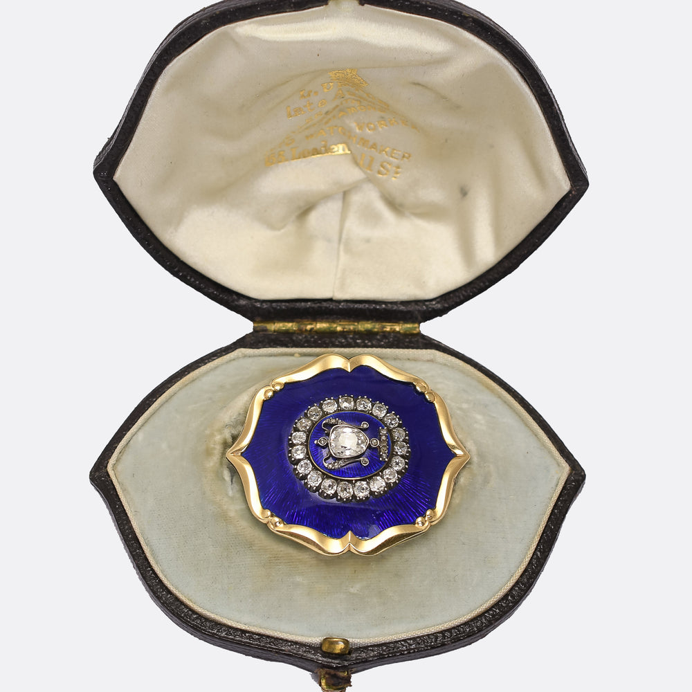 Victorian Diamond & Enamel Urn Memorial Brooch
