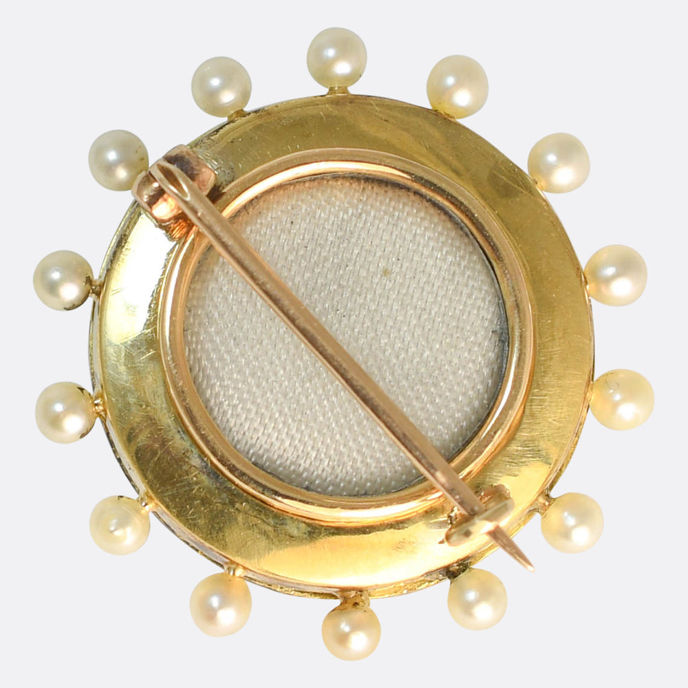 Victorian Diamond, Pearl & Enamel Intertwined Heart Brooch