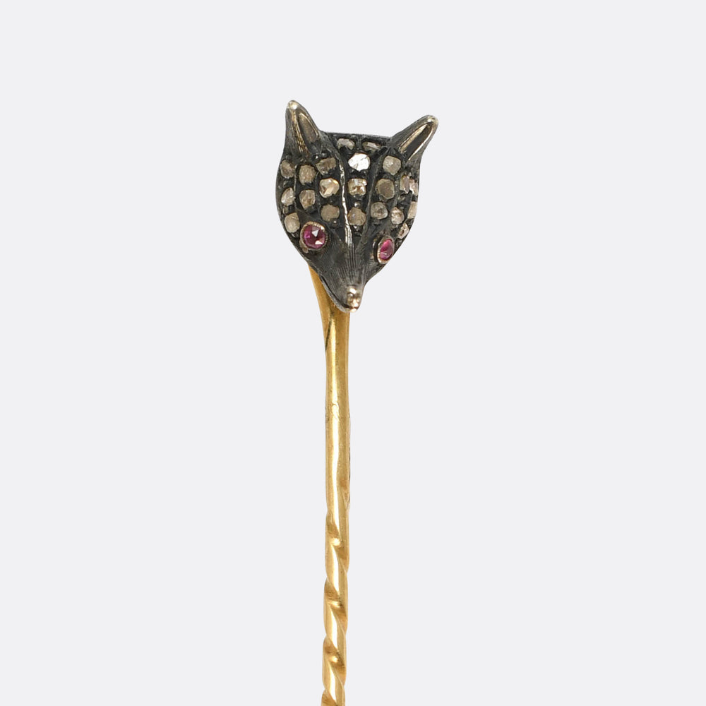 Victorian Diamond & Ruby Fox Stick Pin