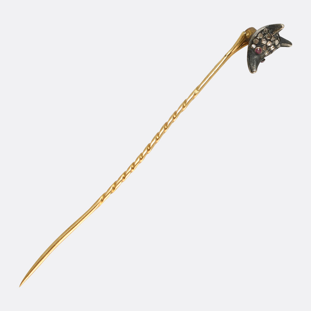 Victorian Diamond & Ruby Fox Stick Pin