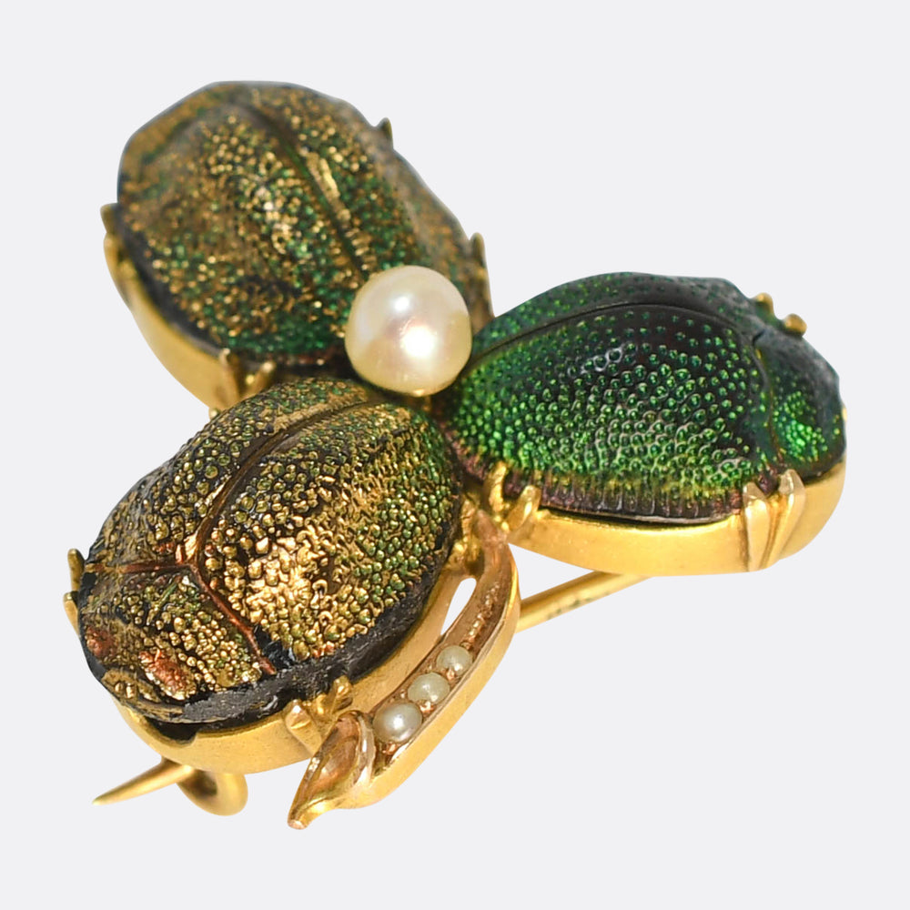 Victorian Egyptian Revival Scarab Clover Brooch
