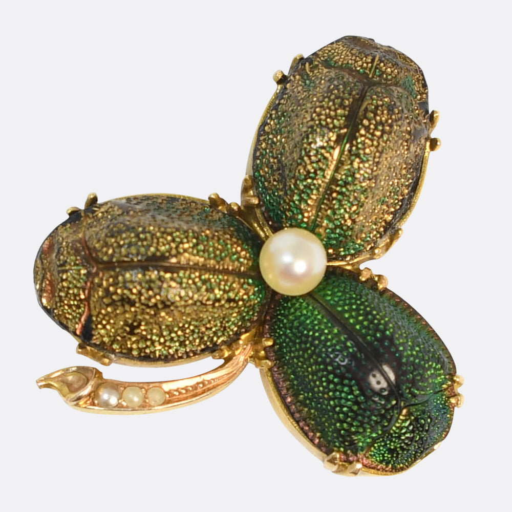 Victorian Egyptian Revival Scarab Clover Brooch