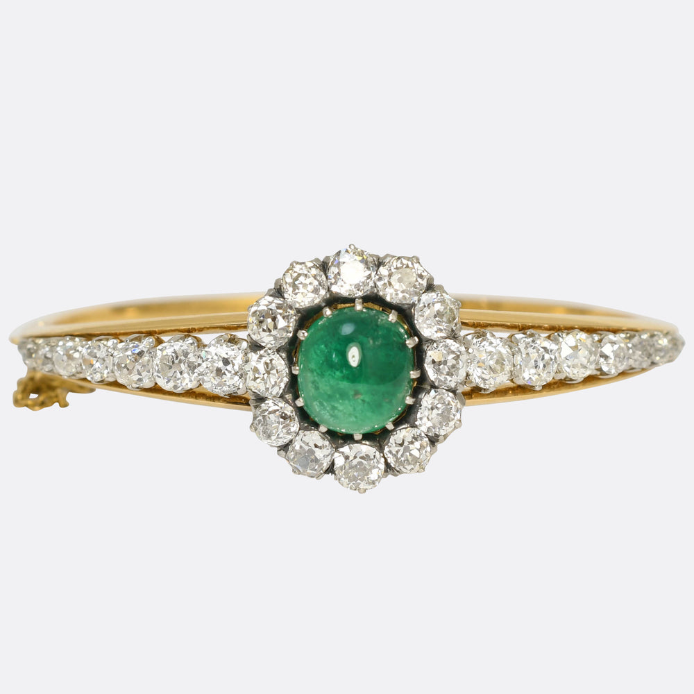Victorian Emerald Cabochon & Diamond Cluster Bangle