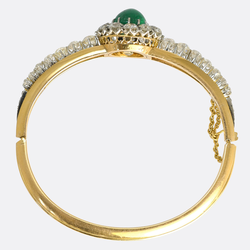 Victorian Emerald Cabochon & Diamond Cluster Bangle