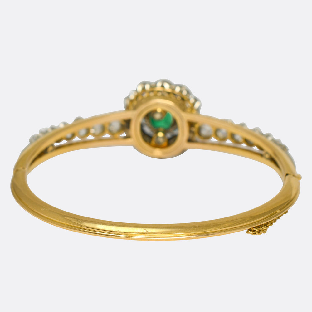 Victorian Emerald Cabochon & Diamond Cluster Bangle
