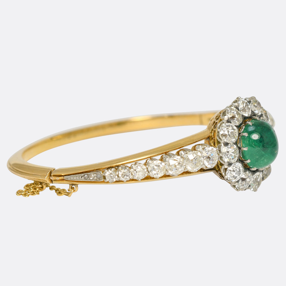 Victorian Emerald Cabochon & Diamond Cluster Bangle