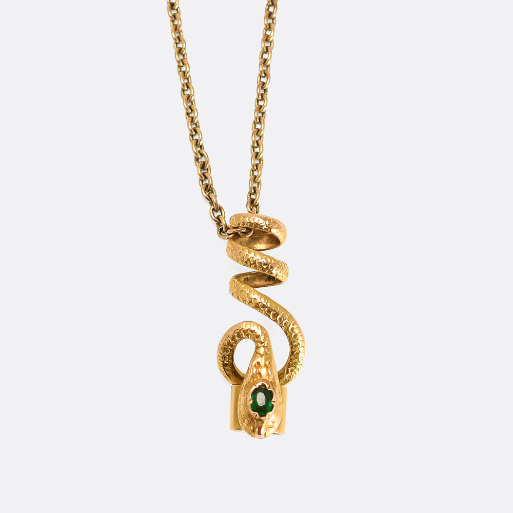 Victorian Emerald Coiled Snake Slider Charm