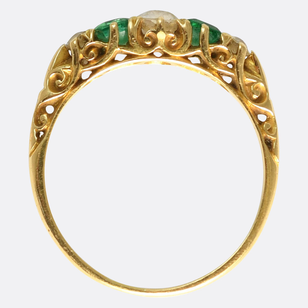 Victorian Emerald & Diamond 5-Stone Half Hoop Ring
