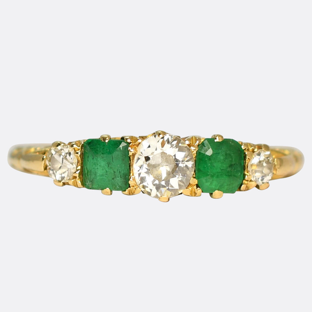 Victorian Emerald & Diamond 5-Stone Half Hoop Ring
