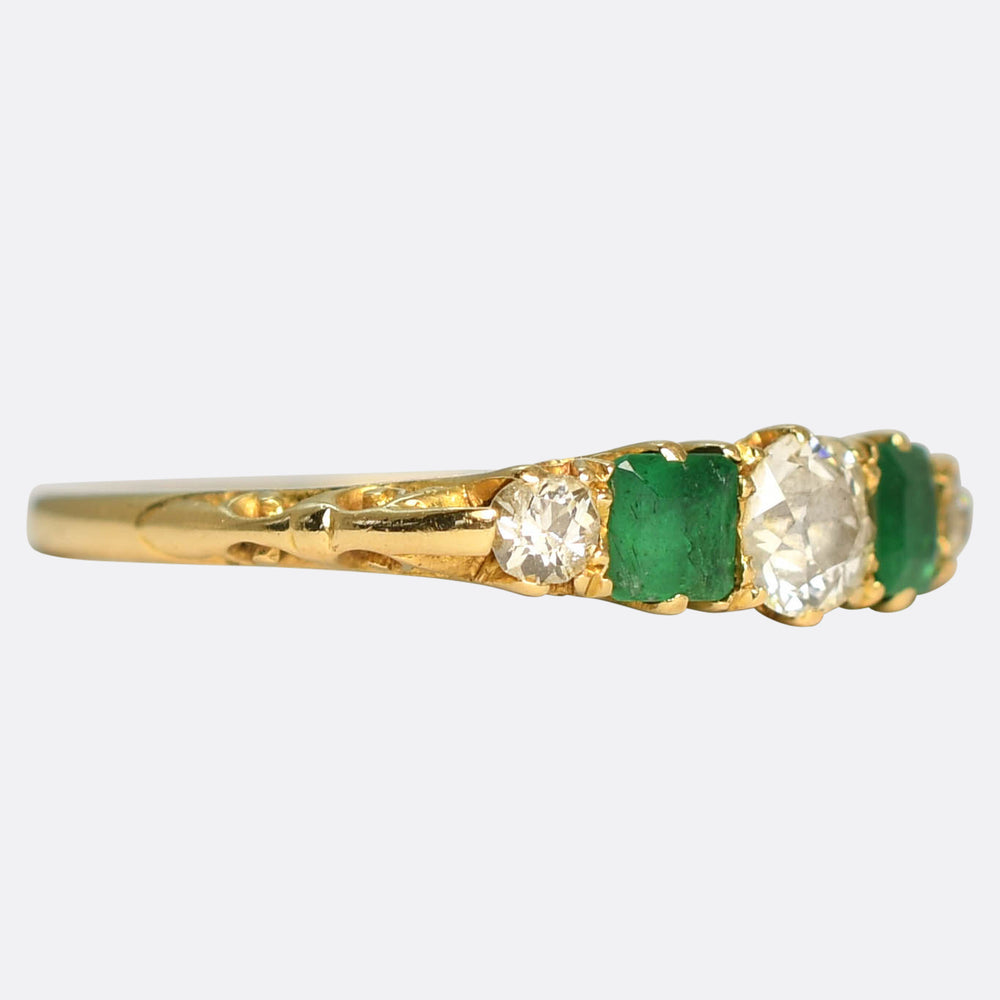 Victorian Emerald & Diamond 5-Stone Half Hoop Ring
