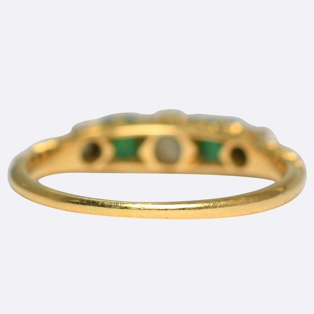 Victorian Emerald & Diamond 5-Stone Half Hoop Ring