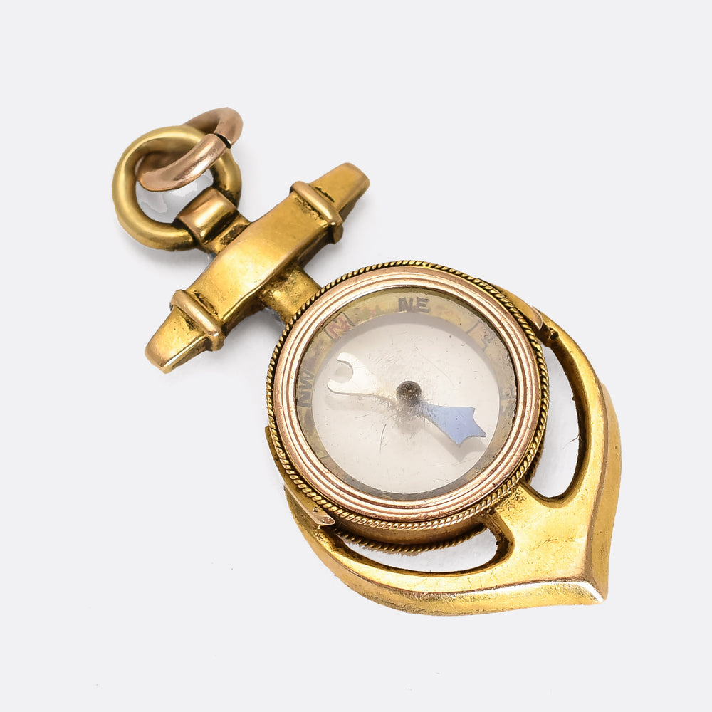 Victorian Gold Anchor Compass Pendant