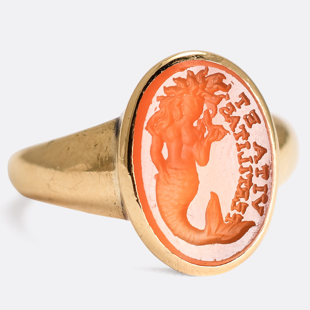 Victorian Life and Fertility Mermaid Intaglio Signet Ring