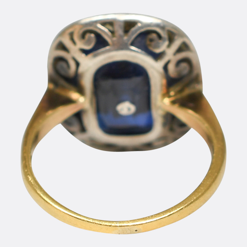 Victorian Marcasite & Blue Glass Flower Cluster Ring