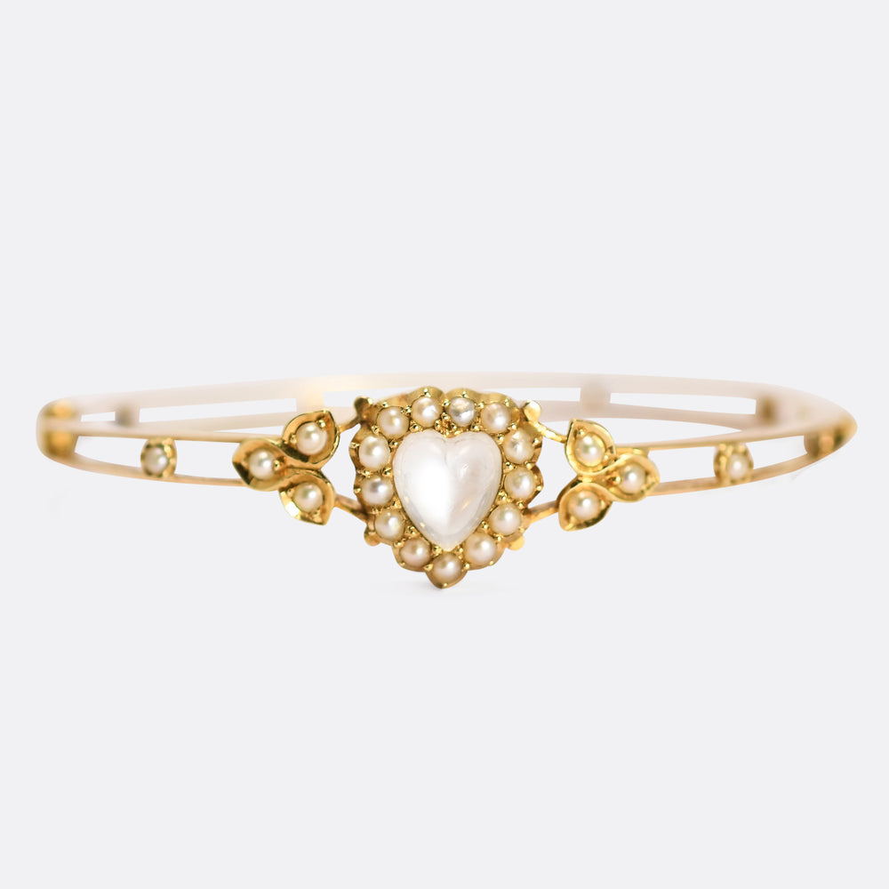 Victorian Moonstone & Pearl Heart Bangle