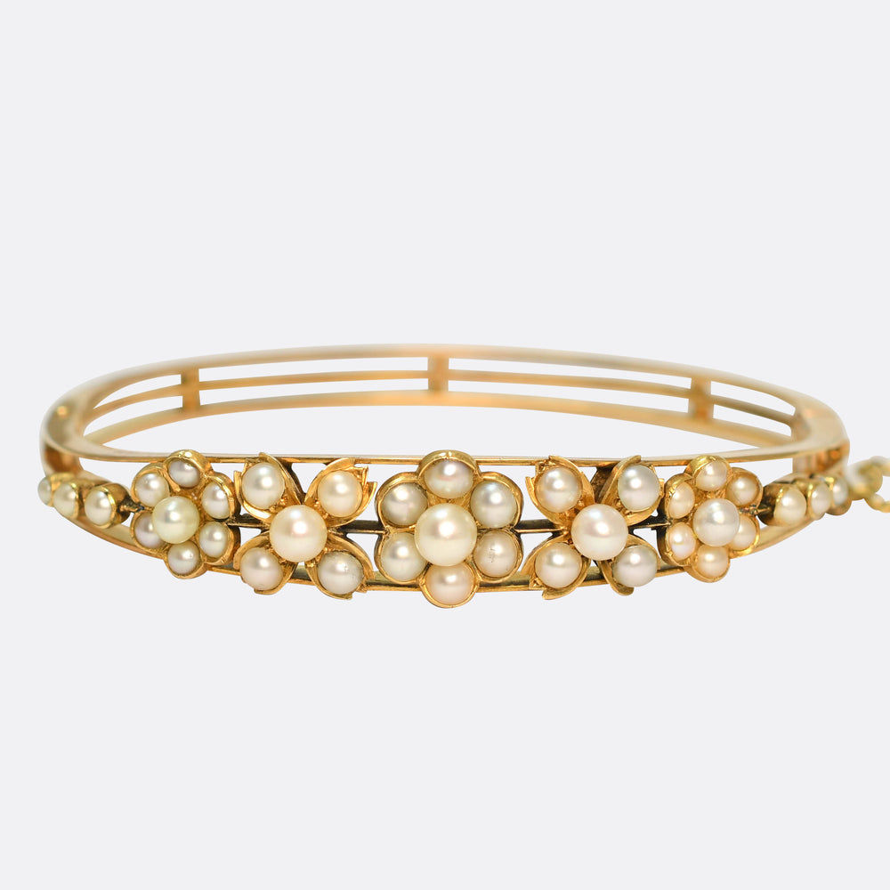Victorian Natural Pearl Flower Cluster Bangle