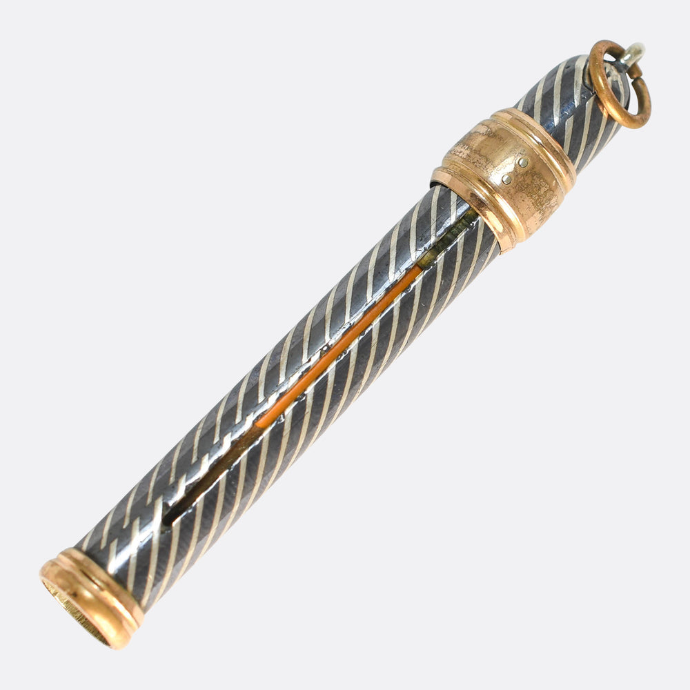 Victorian Niello Silver Propelling Pencil Pendant