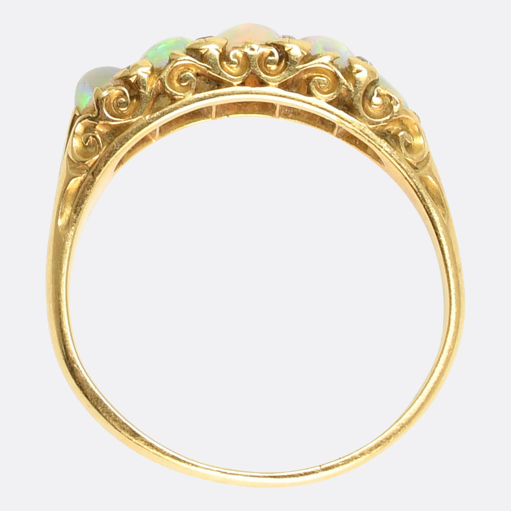 Victorian Opal & Rose Cut Diamond 5-Stone Ring