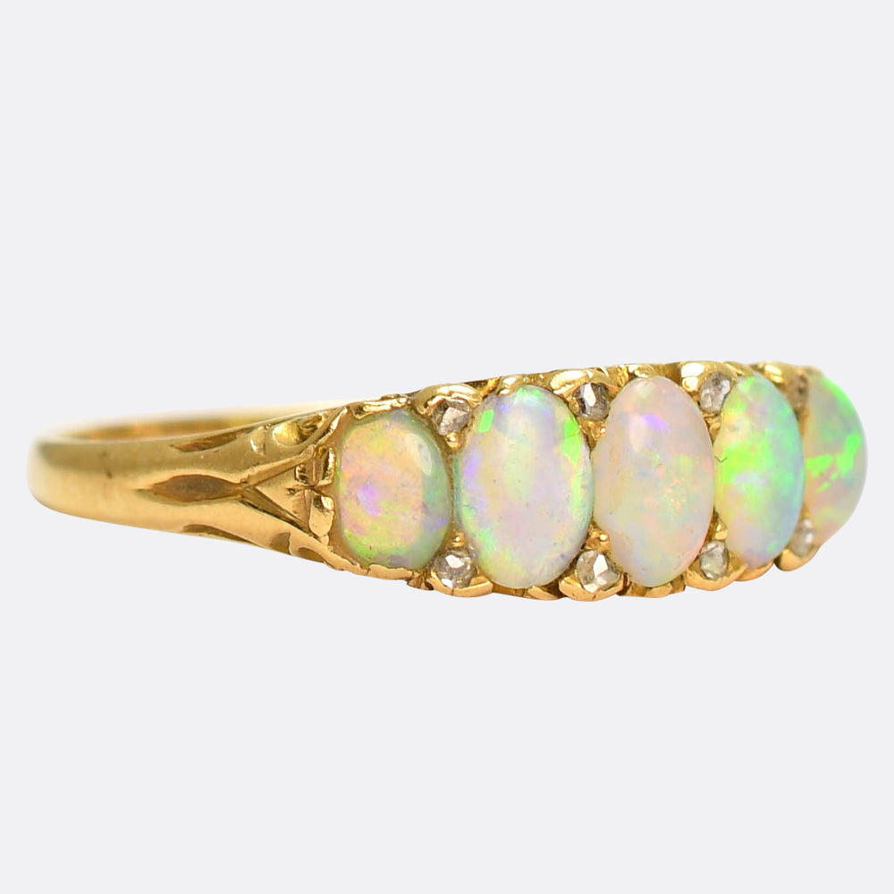 Victorian Opal & Rose Cut Diamond 5-Stone Ring