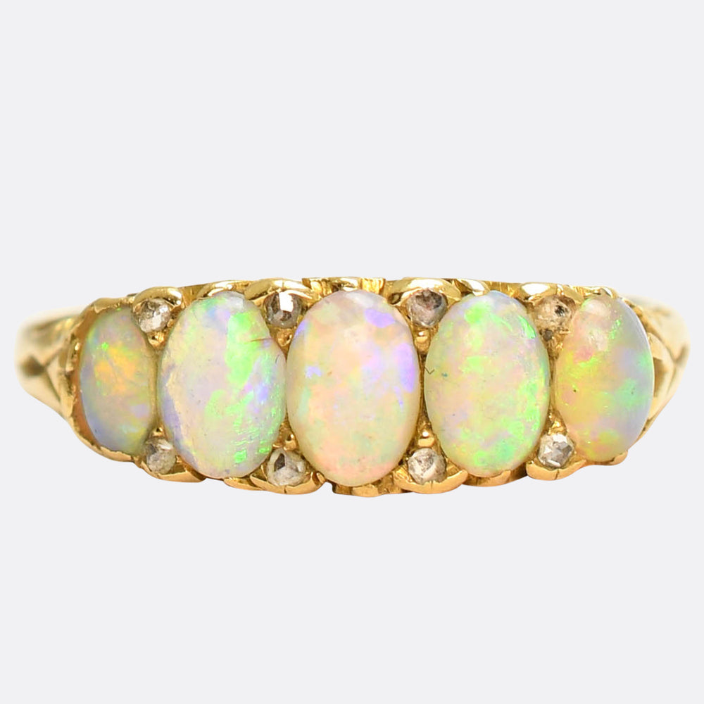 Victorian Opal & Rose Cut Diamond 5-Stone Ring