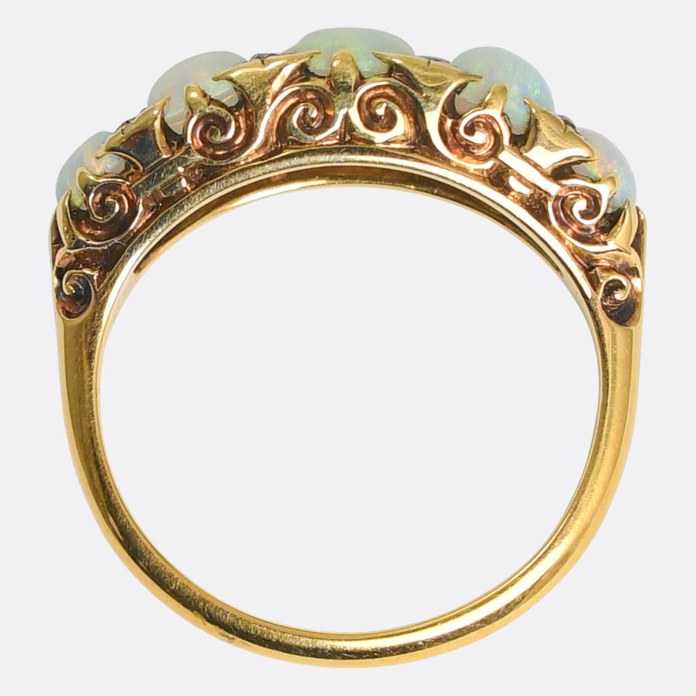Victorian Opal & Rose Cut Diamond Half Hoop Ring