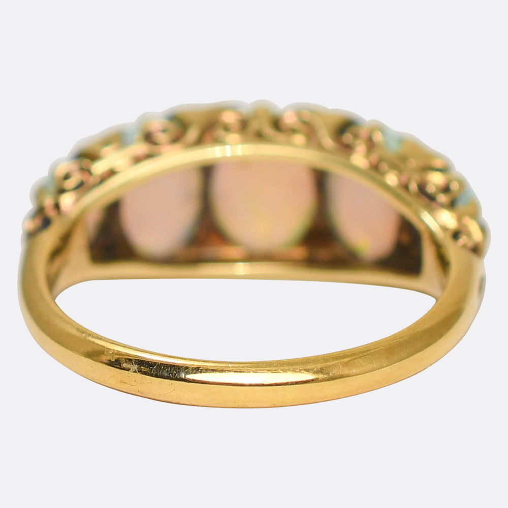 Victorian Opal & Rose Cut Diamond Half Hoop Ring