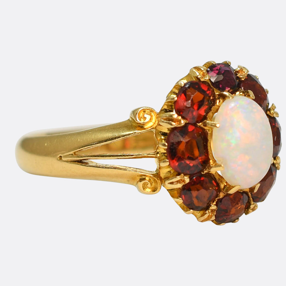 Victorian Opal & Ruby Cluster Ring